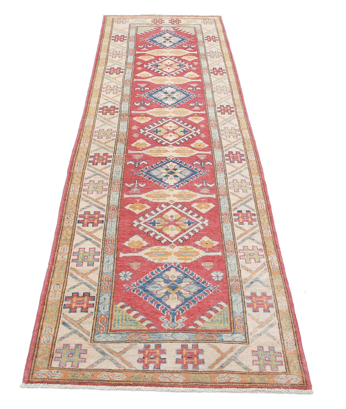 Hand Knotted Tribal Kazak Wool Rug - 2'8'' x 8'10''