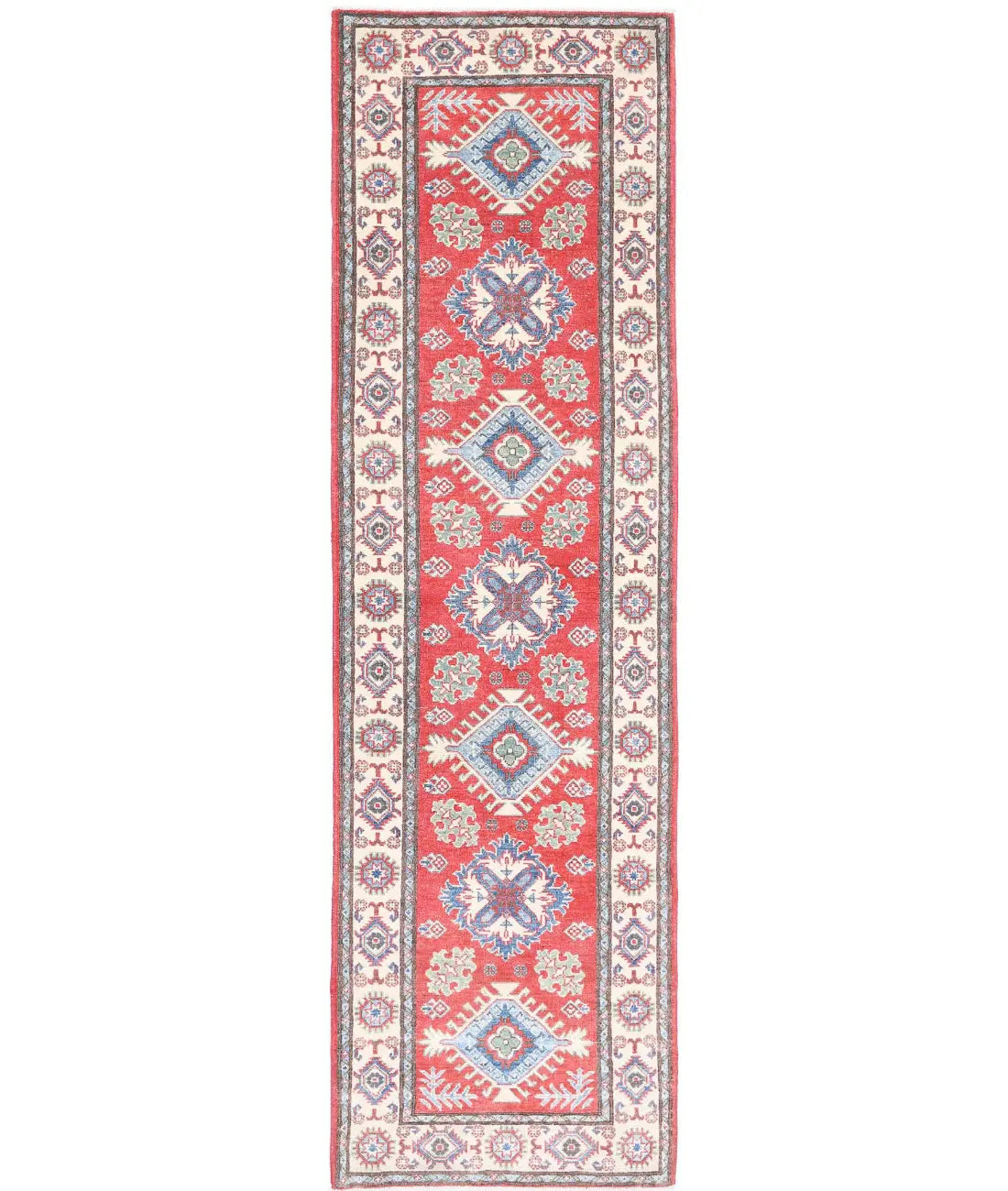 Hand Knotted Tribal Kazak Wool Rug - 2&#39;8&#39;&#39; x 9&#39;10&#39;&#39;