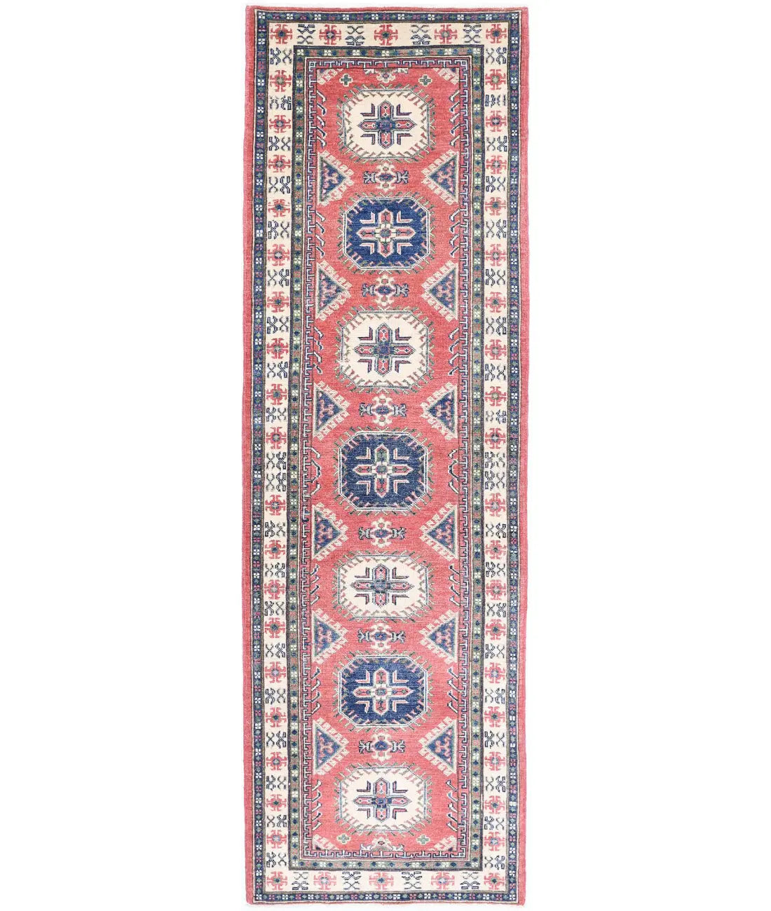 Hand Knotted Tribal Kazak Wool Rug - 2&#39;8&#39;&#39; x 9&#39;5&#39;&#39;