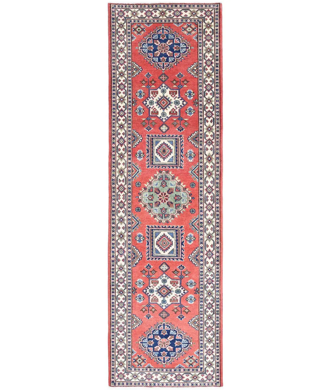 Hand Knotted Tribal Kazak Wool Rug - 2&#39;8&#39;&#39; x 9&#39;6&#39;&#39;