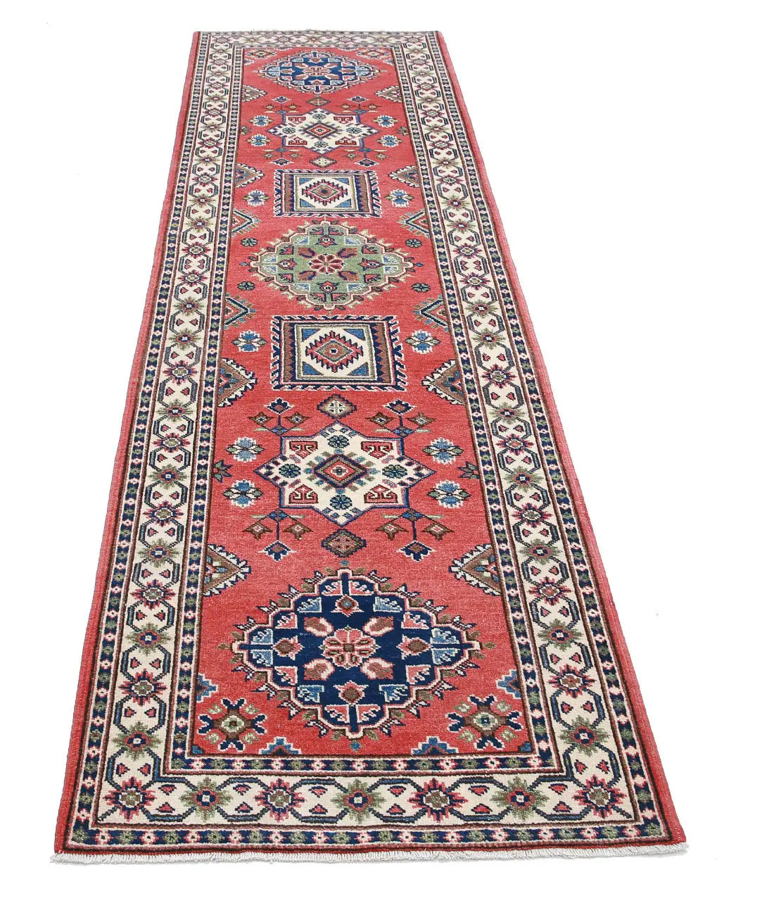 Hand Knotted Tribal Kazak Wool Rug - 2'8'' x 9'6''