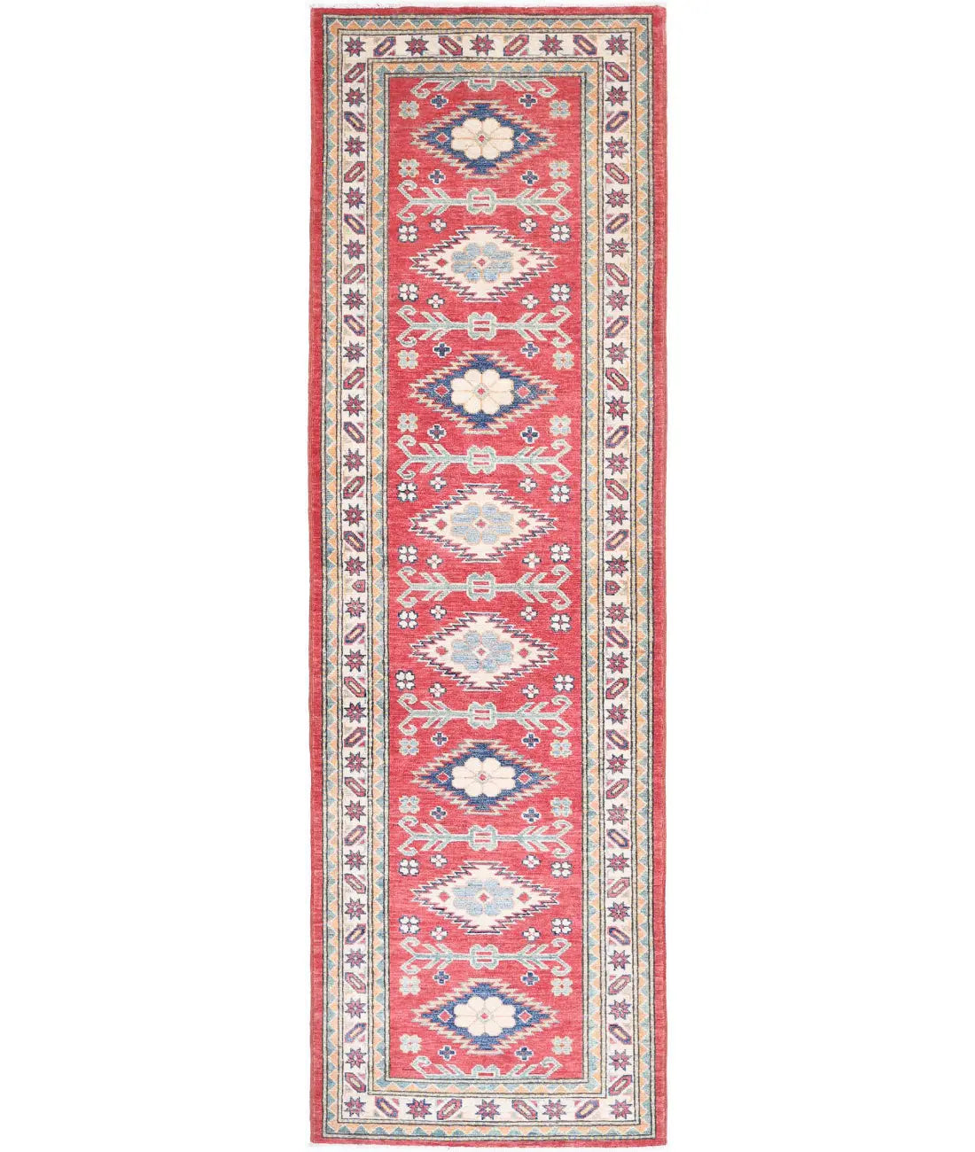 Hand Knotted Tribal Kazak Wool Rug - 2&#39;8&#39;&#39; x 9&#39;6&#39;&#39;