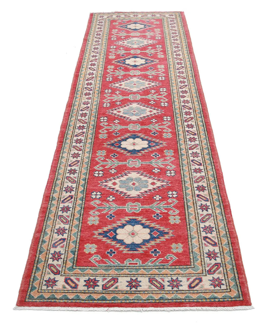 Hand Knotted Tribal Kazak Wool Rug - 2'8'' x 9'6''