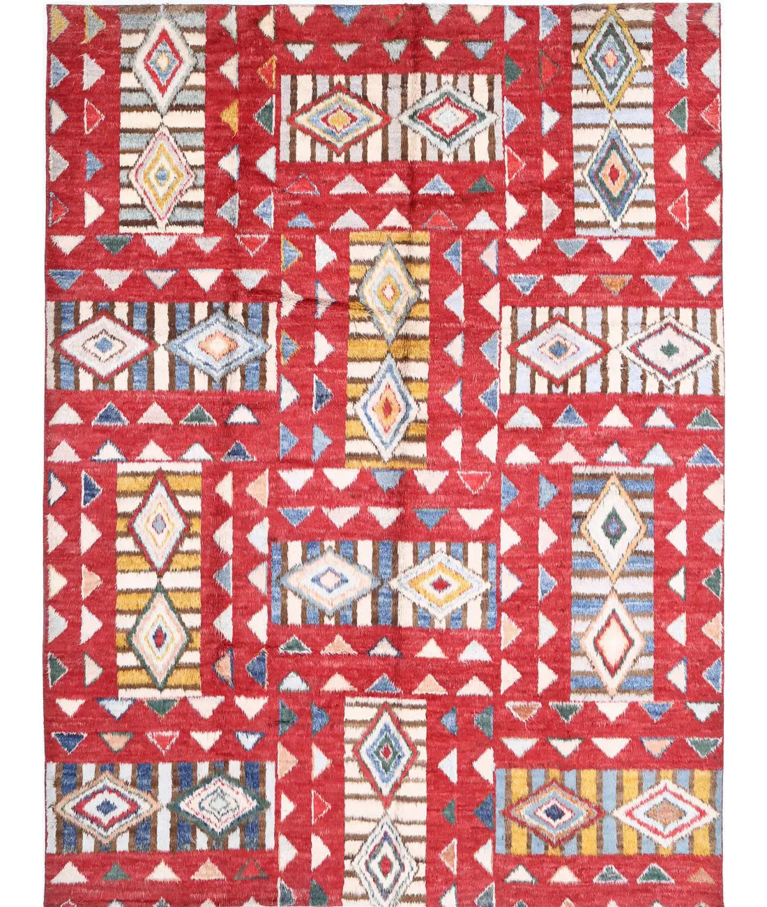 Hand Knotted Tribal Moroccan Wool Rug - 10&#39;6&#39;&#39; x 13&#39;9&#39;&#39;
