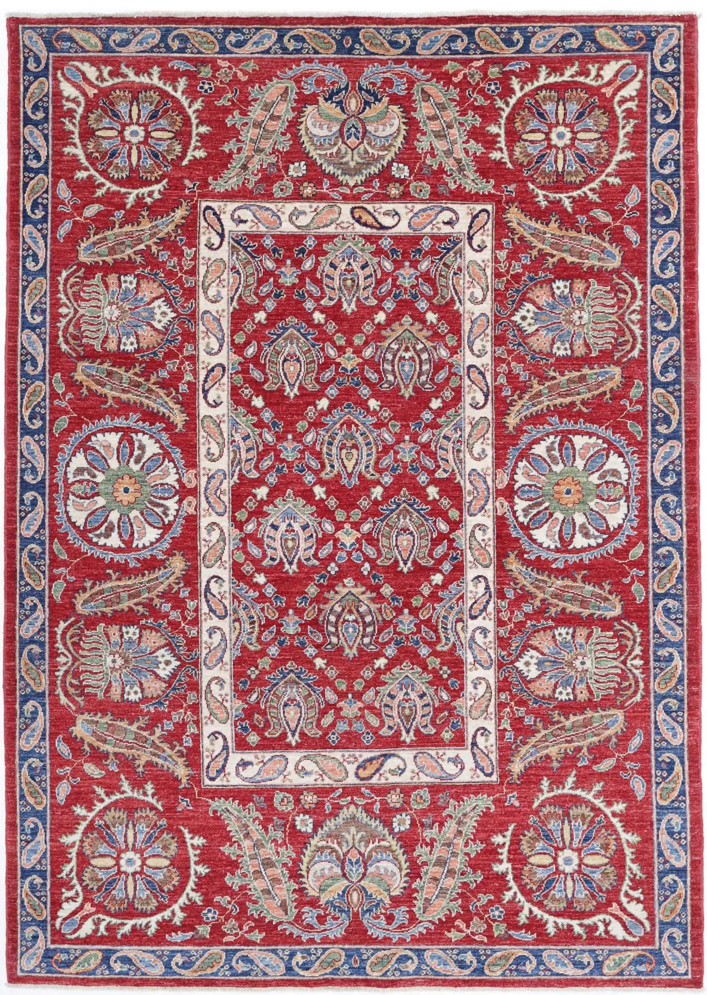 Tapis en laine Ziegler Suzani noué à la main - 5'8'' x 8'0''