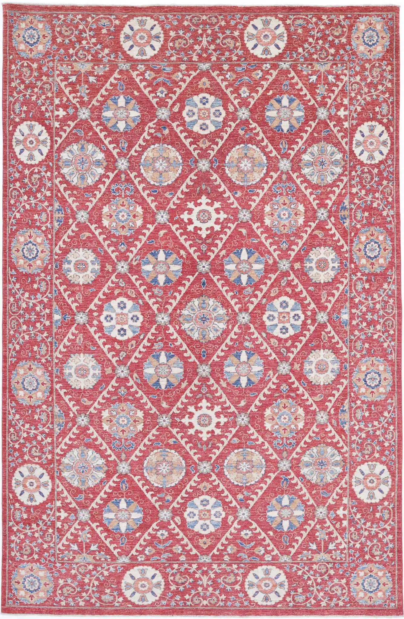 Hand Knotted Ziegler Suzani Wool Rug - 6'4'' x 10'2''