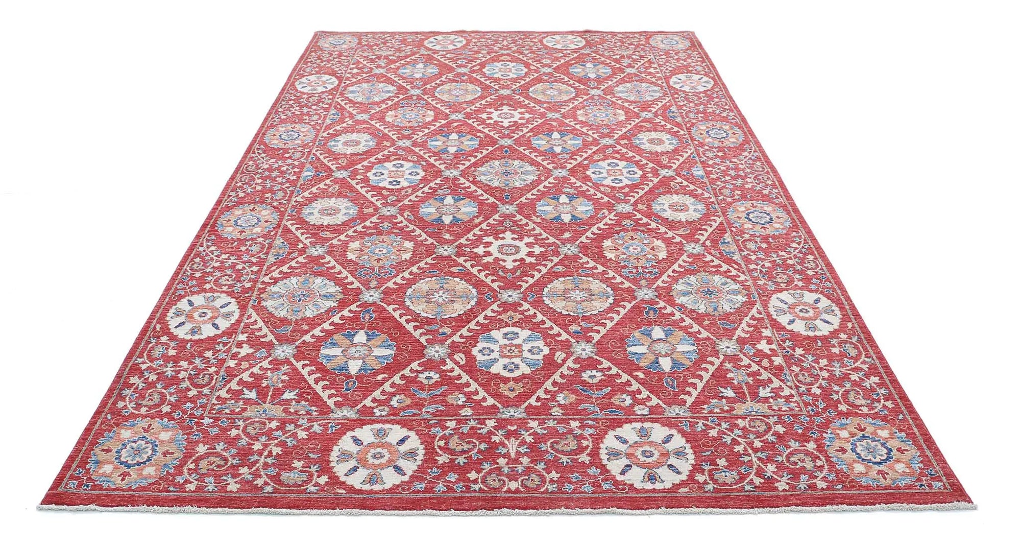 Hand Knotted Ziegler Suzani Wool Rug - 6'4'' x 10'2''