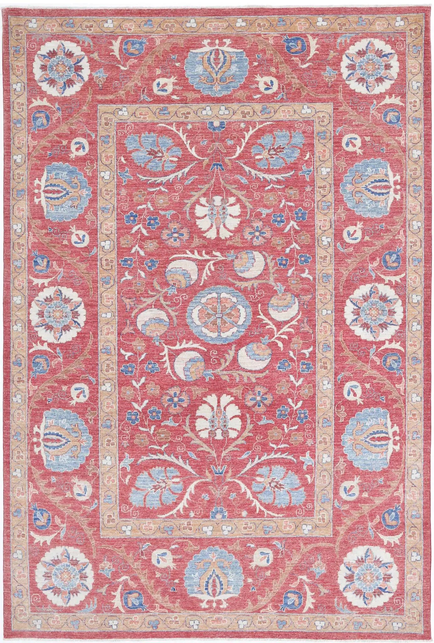 Hand Knotted Ziegler Suzani Wool Rug - 6'7'' x 9'10''