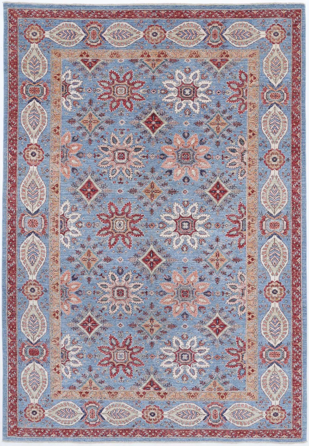 Hand Knotted Ziegler Suzani Wool Rug - 6&#39;7&#39;&#39; x 9&#39;8&#39;&#39;