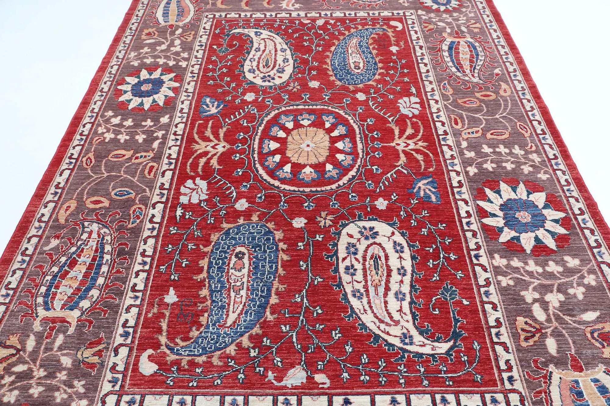 Hand Knotted Ziegler Suzani Wool Rug - 6'7'' x 9'9''