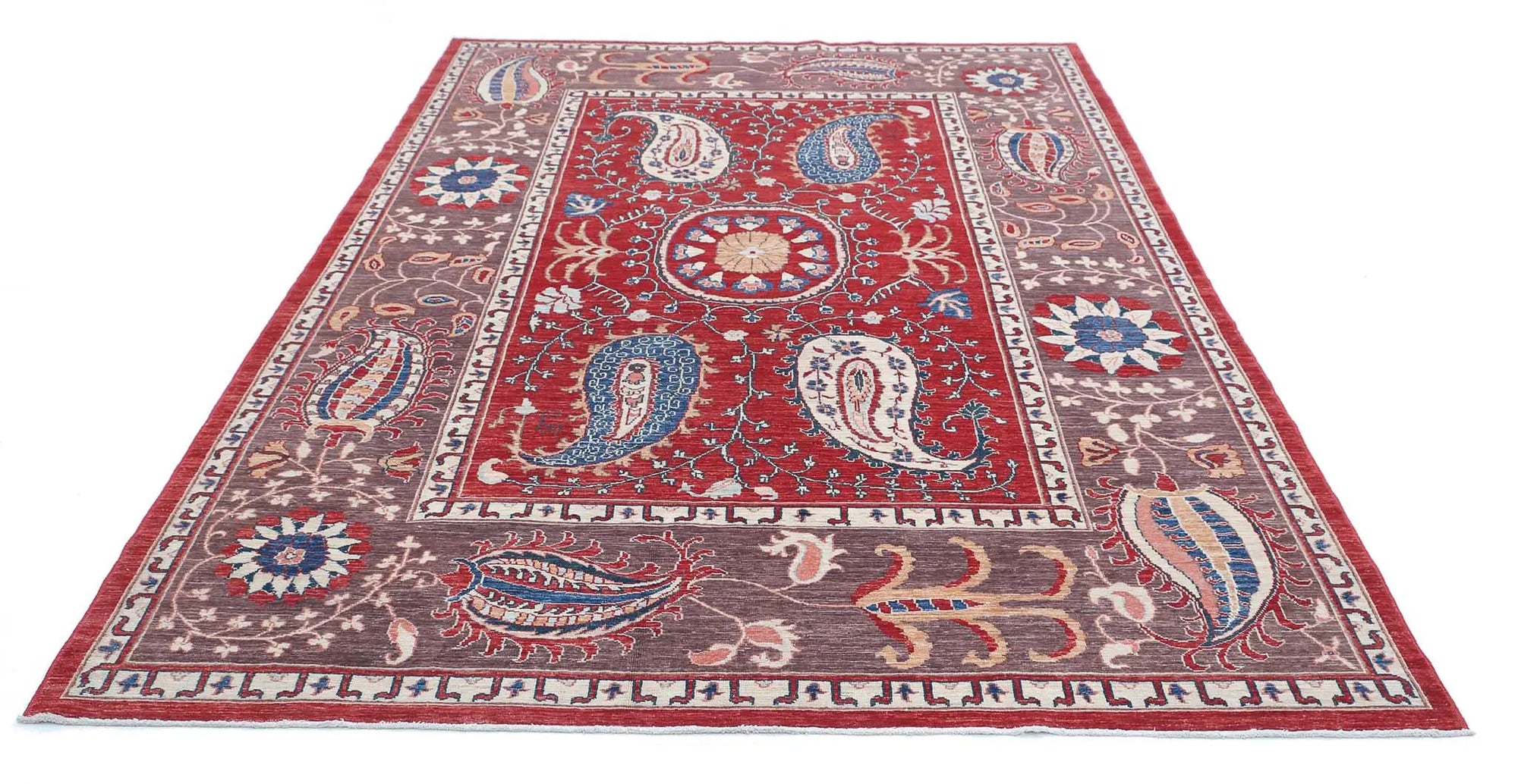 Hand Knotted Ziegler Suzani Wool Rug - 6'7'' x 9'9''