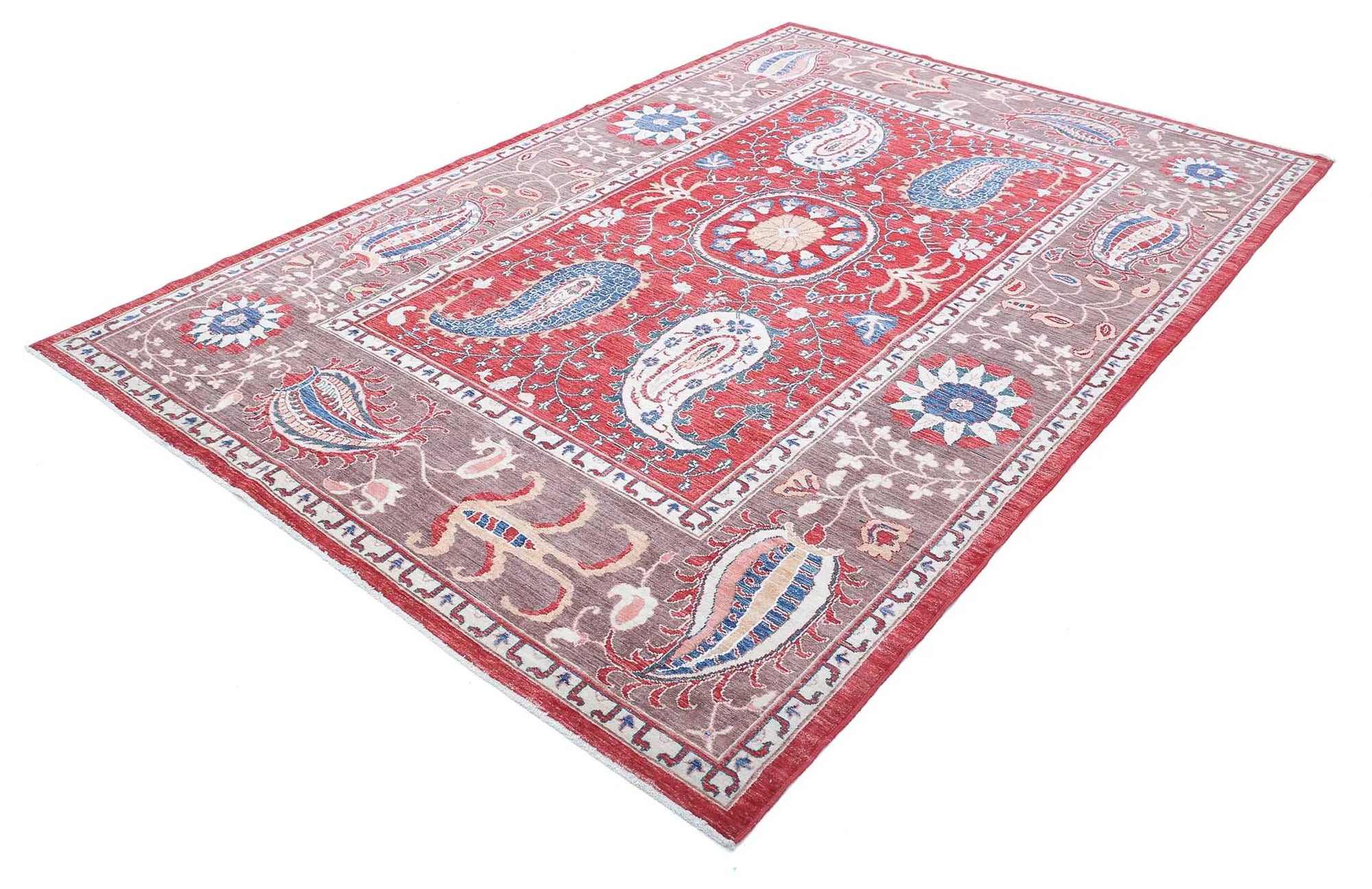 Hand Knotted Ziegler Suzani Wool Rug - 6'7'' x 9'9''