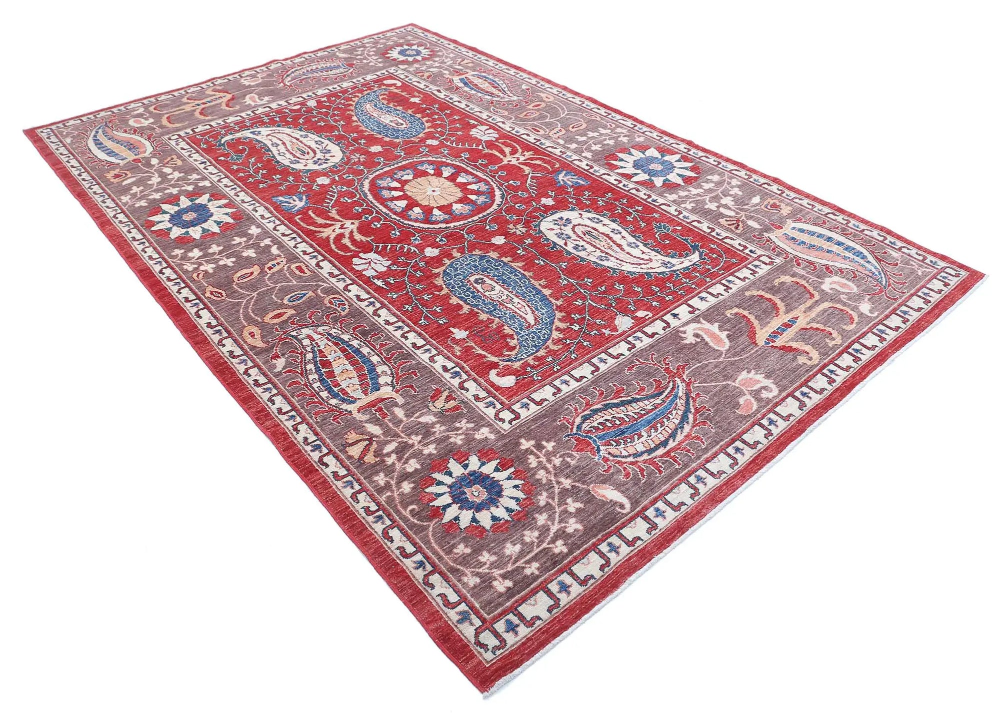 Hand Knotted Ziegler Suzani Wool Rug - 6'7'' x 9'9''