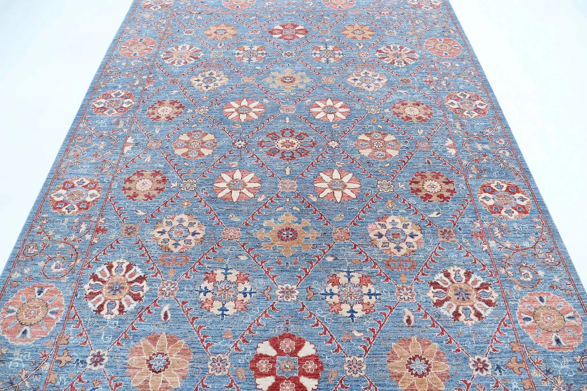 Hand Knotted Ziegler Suzani Wool Rug - 6'8'' x 9'3''