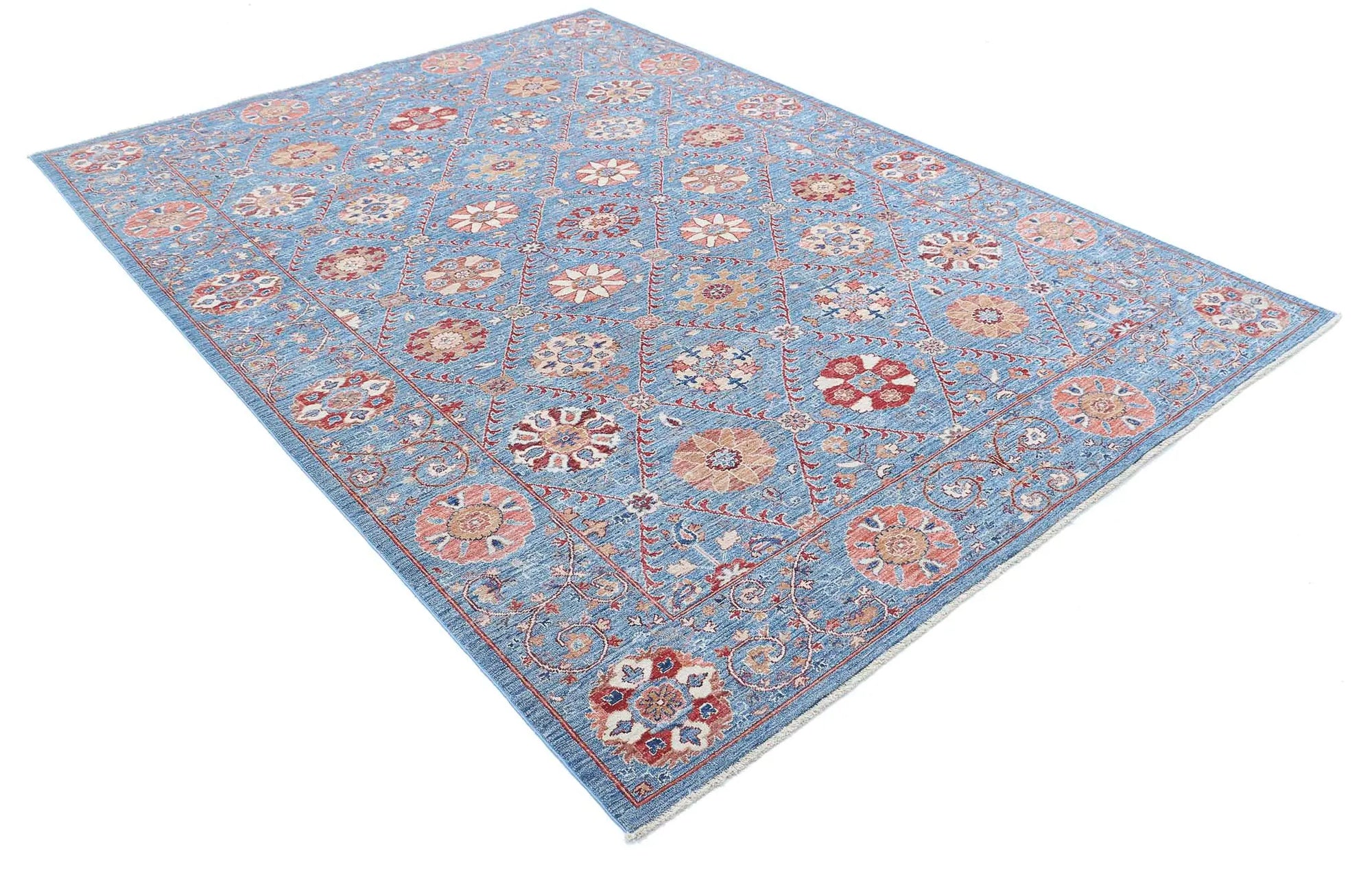 Hand Knotted Ziegler Suzani Wool Rug - 6'8'' x 9'3''