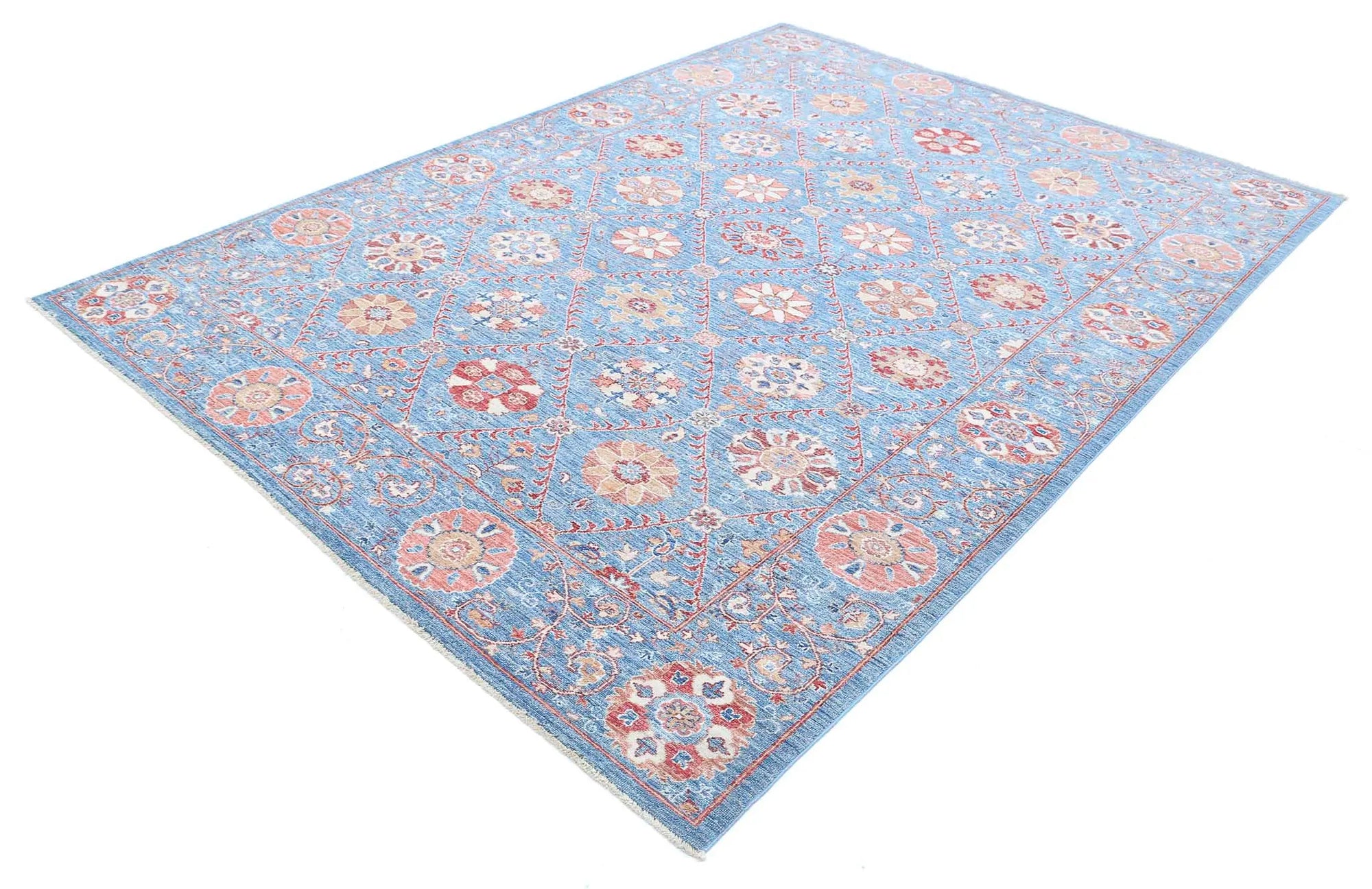 Hand Knotted Ziegler Suzani Wool Rug - 6'8'' x 9'3''