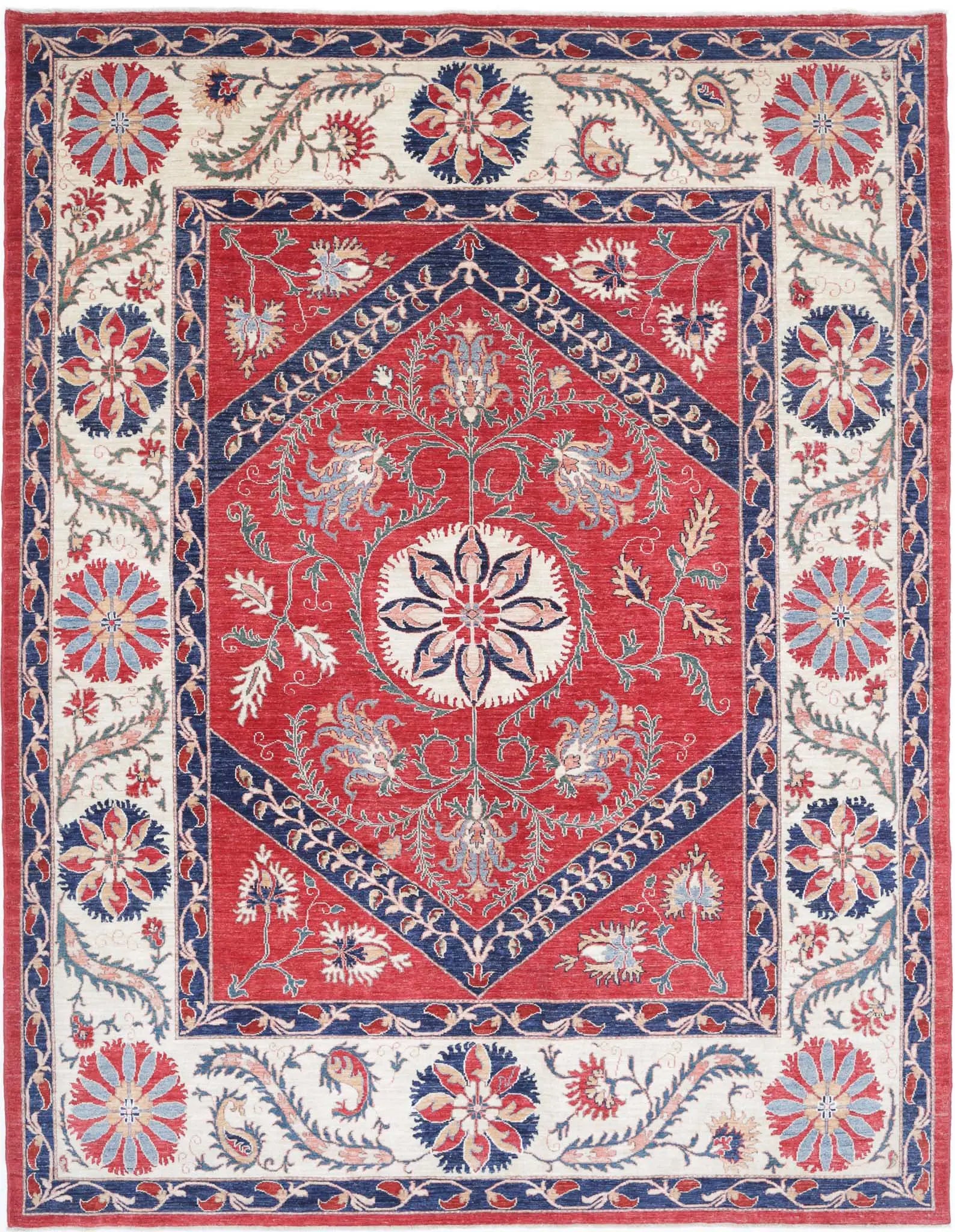 Tapis en laine Ziegler Suzani noué à la main - 7'6'' x 10'0''