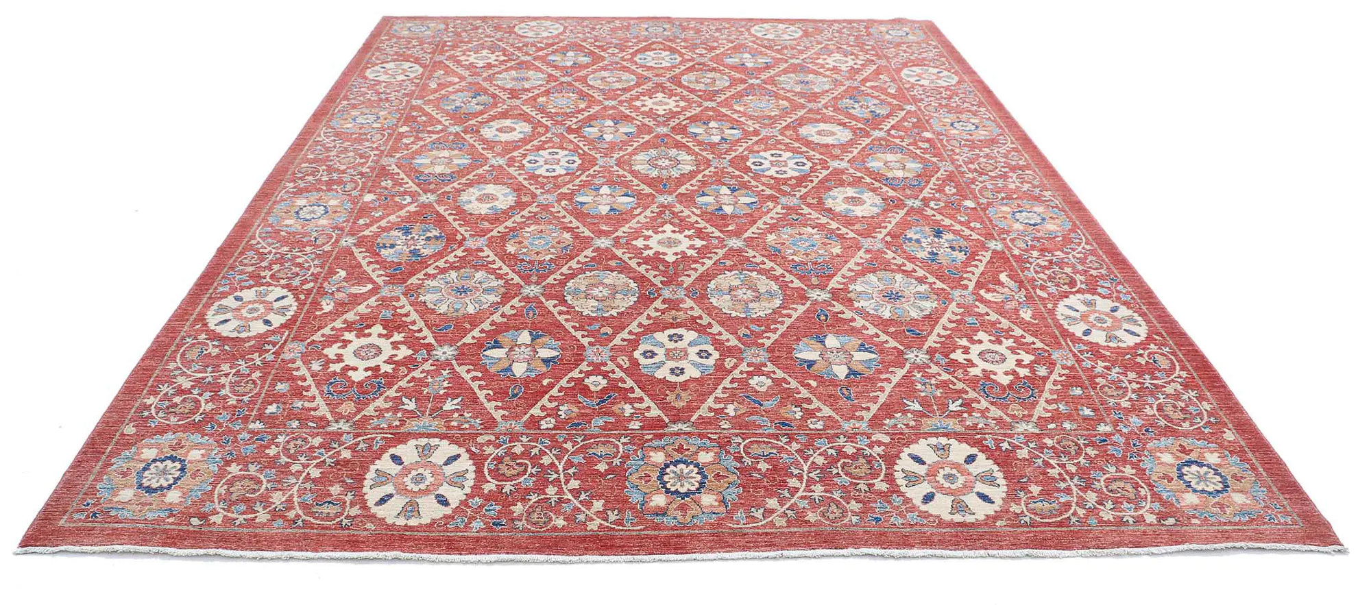 Hand Knotted Ziegler Suzani Wool Rug - 9'0'' x 11'6''