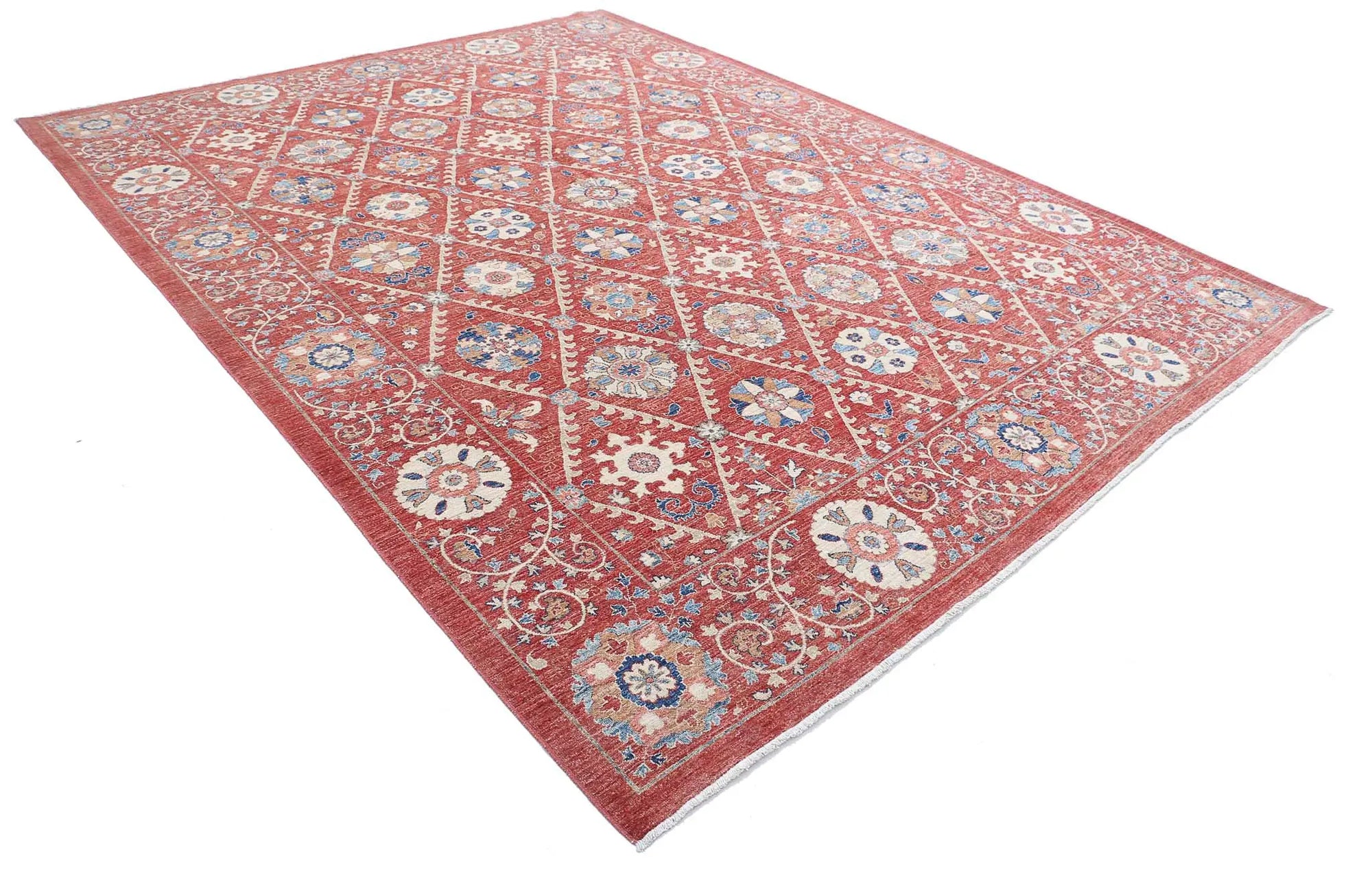 Hand Knotted Ziegler Suzani Wool Rug - 9'0'' x 11'6''