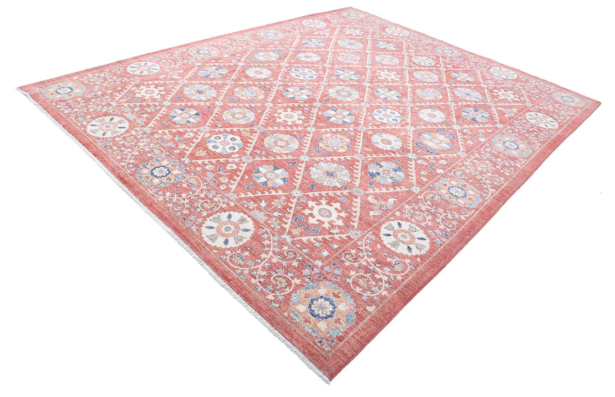 Hand Knotted Ziegler Suzani Wool Rug - 9'0'' x 11'6''