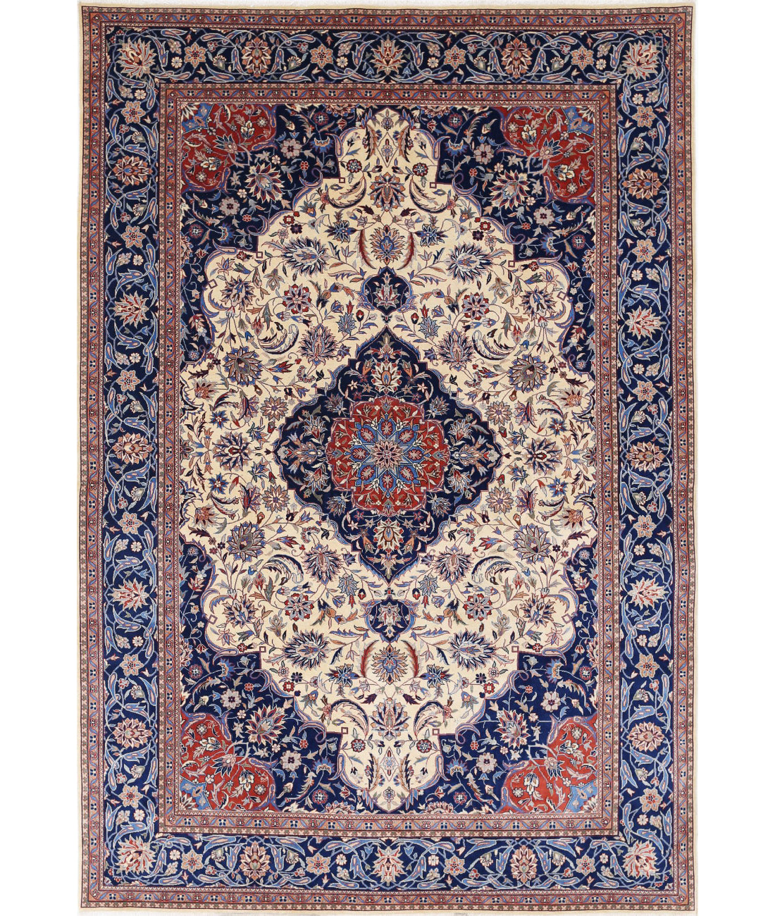 Hand Knotted Heritage Fine Persian Style Wool Rug - 6'0'' x 8'11'' 6'0'' x 8'11'' (180 X 268) / Ivory / Blue