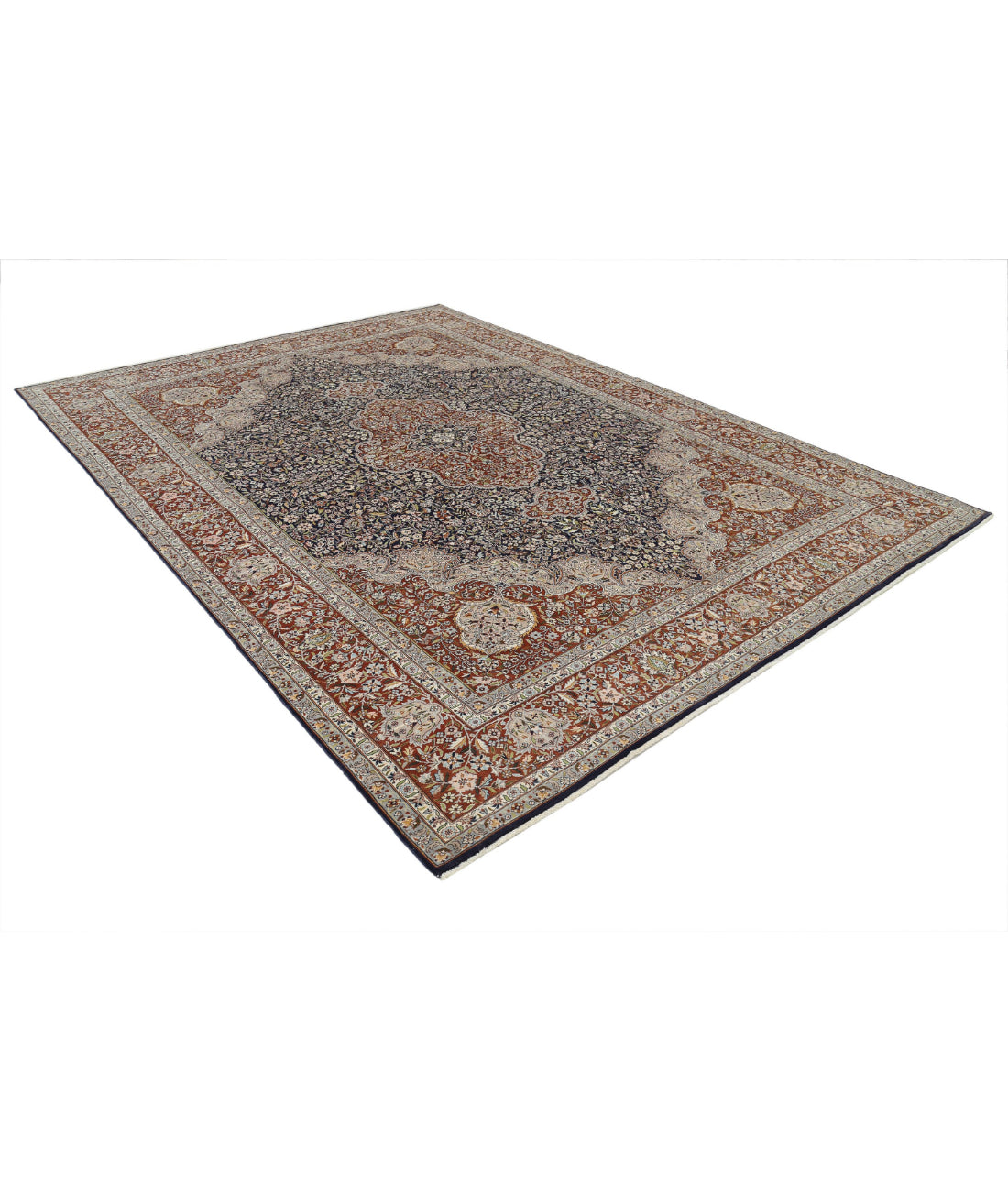 Hand Knotted Heritage Fine Persian Style Wool Rug - 8'0'' x 11'1'' 8'0'' x 11'1'' (240 X 333) / Blue / Brown