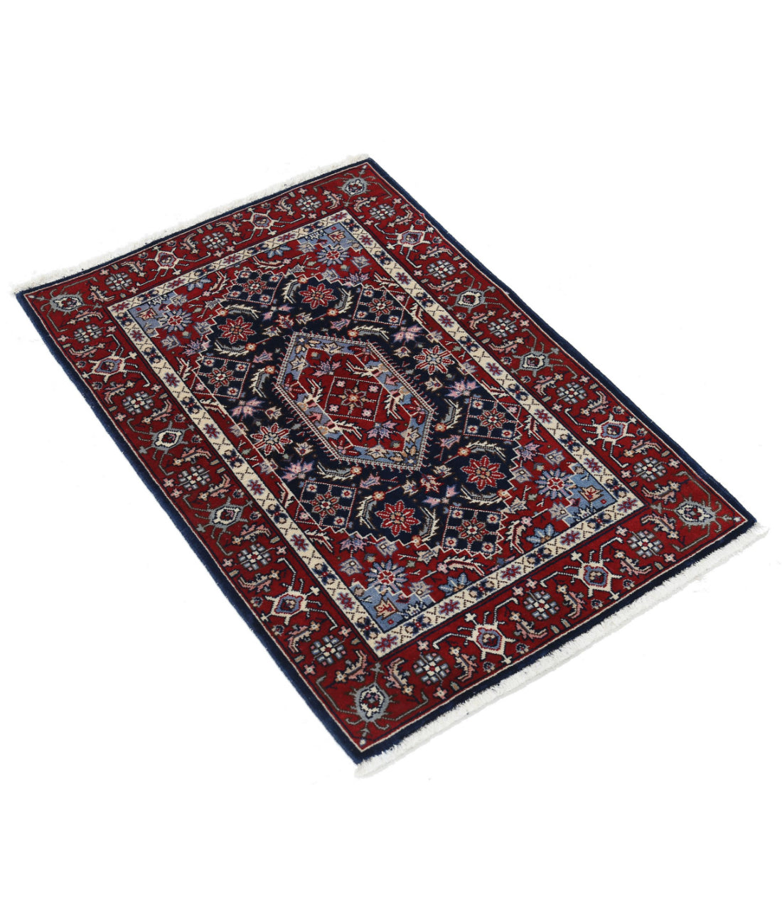 Hand Knotted Heritage Persian Style Bijar Wool Rug - 2'0'' x 3'0'' 2'0'' x 3'0'' (60 X 90) / Blue / Red