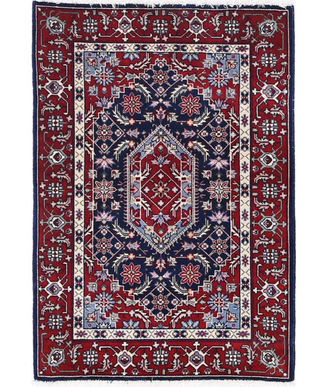 Hand Knotted Heritage Persian Style Bijar Wool Rug - 2&#39;0&#39;&#39; x 3&#39;0&#39;&#39; 2&#39;0&#39;&#39; x 3&#39;0&#39;&#39; (60 X 90) / Blue / Red