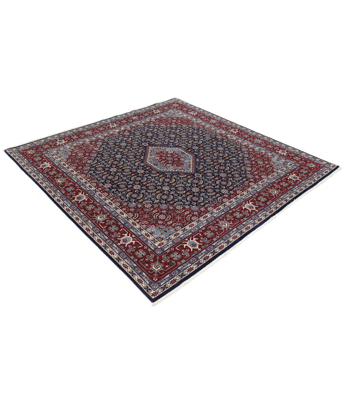 Hand Knotted Heritage Persian Style Herati Wool Rug - 6'5'' x 6'6'' 6'5'' x 6'6'' (193 X 195) / Blue / Red