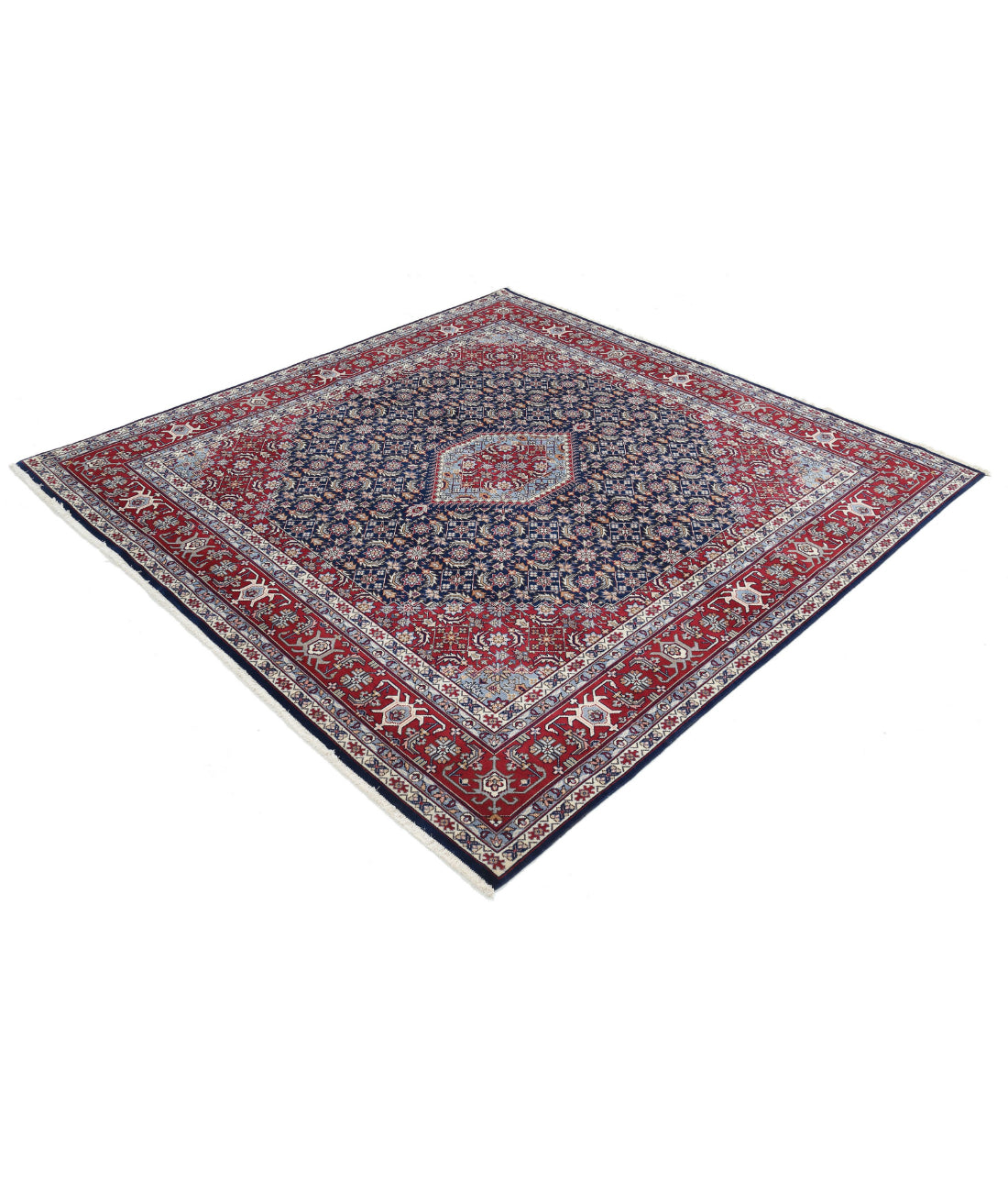 Hand Knotted Heritage Persian Style Herati Wool Rug - 6'5'' x 6'6'' 6'5'' x 6'6'' (193 X 195) / Blue / Red