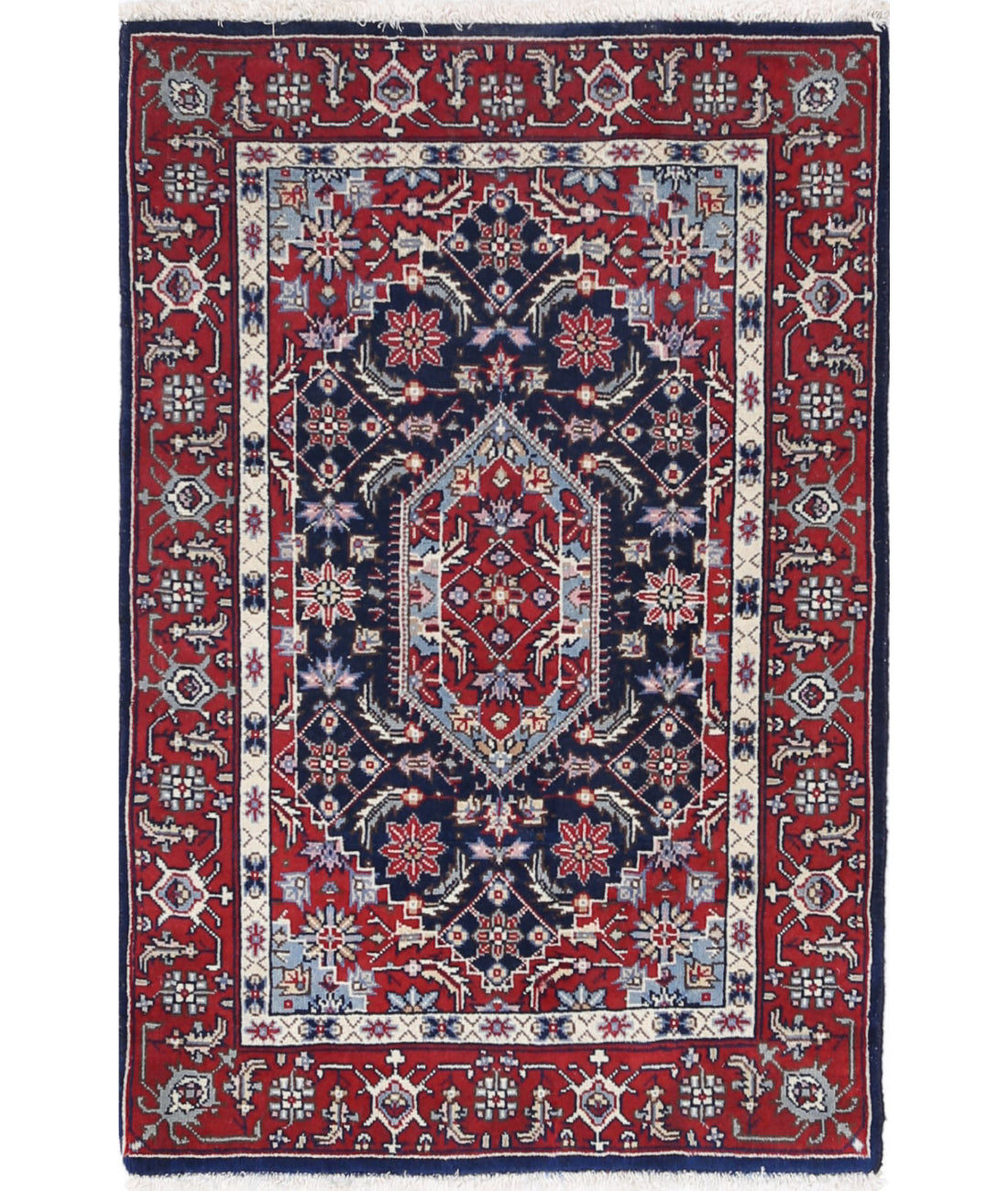 Hand Knotted Heritage Persian Style Bijar Wool Rug - 2&#39;0&#39;&#39; x 3&#39;0&#39;&#39; 2&#39;0&#39;&#39; x 3&#39;0&#39;&#39; (60 X 90) / Blue / Red