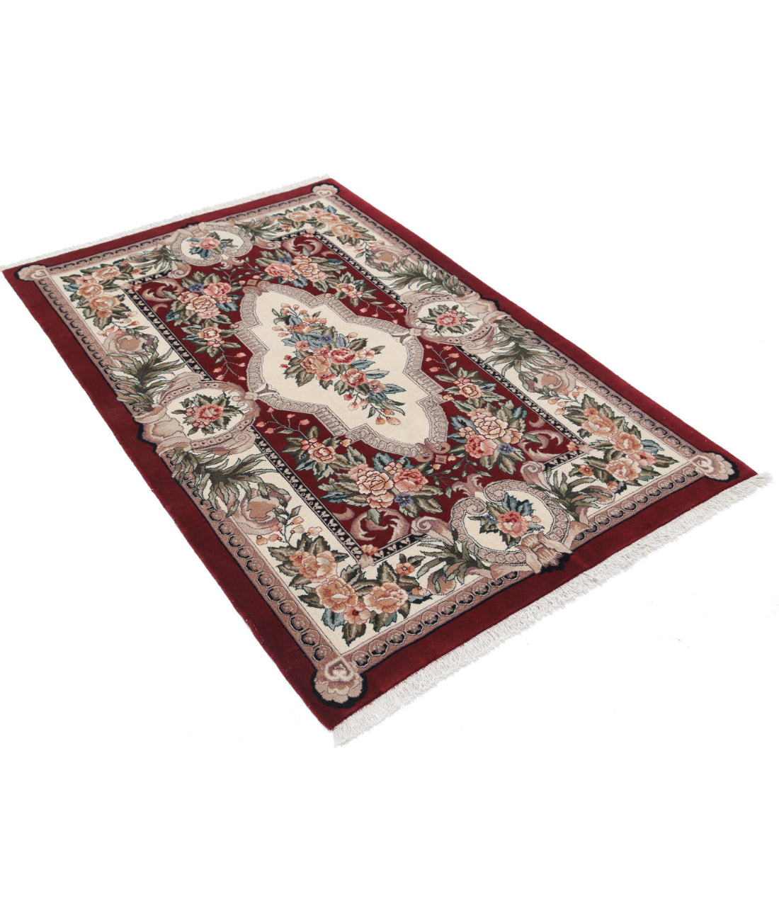 Hand Knotted Heritage Persian Style Aubusson Wool Rug - 3'10'' x 5'8'' 3'10'' x 5'8'' (115 X 170) / Red / Ivory