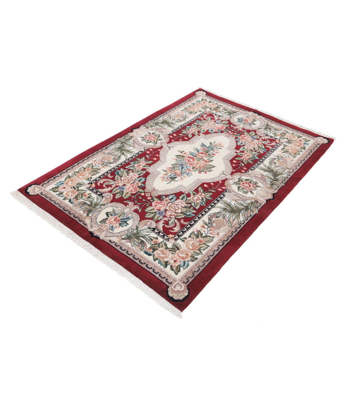 Hand Knotted Heritage Persian Style Aubusson Wool Rug - 3'10'' x 5'8'' 3'10'' x 5'8'' (115 X 170) / Red / Ivory