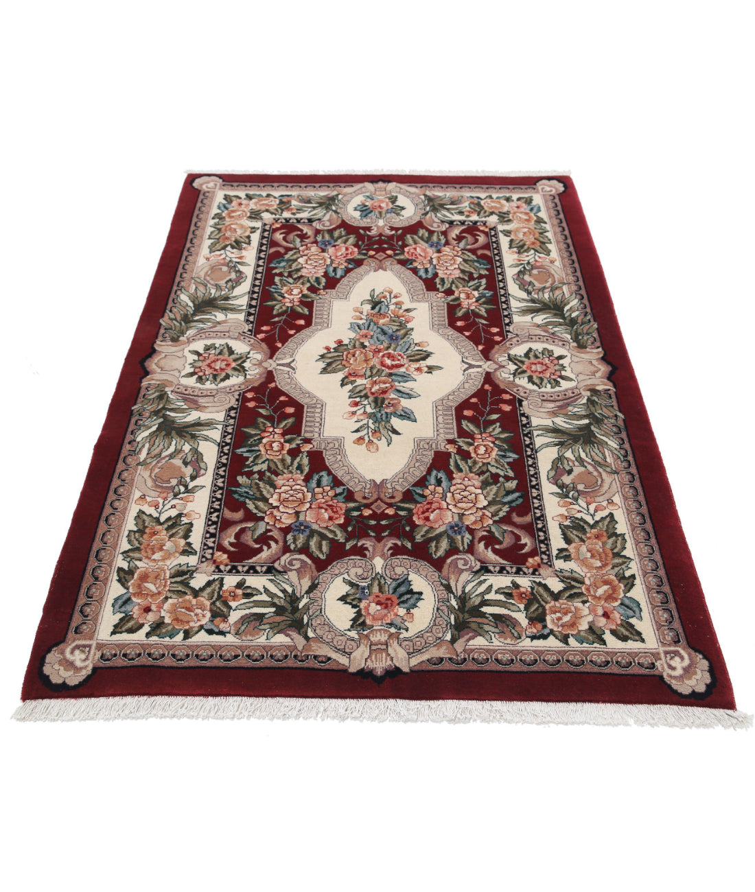 Hand Knotted Heritage Persian Style Aubusson Wool Rug - 3'10'' x 5'8'' 3'10'' x 5'8'' (115 X 170) / Red / Ivory