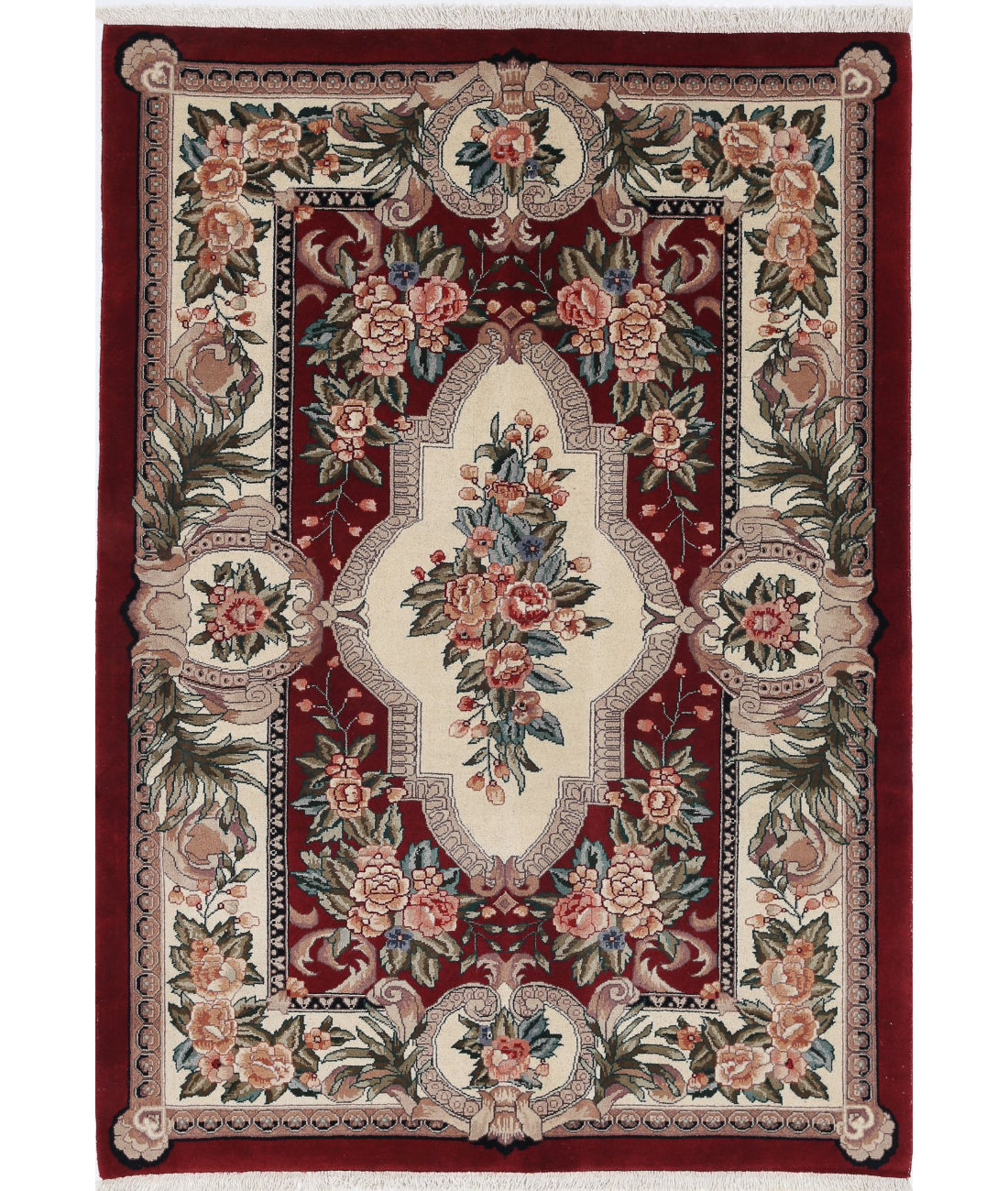 Hand Knotted Heritage Persian Style Aubusson Wool Rug - 3'10'' x 5'8'' 3'10'' x 5'8'' (115 X 170) / Red / Ivory