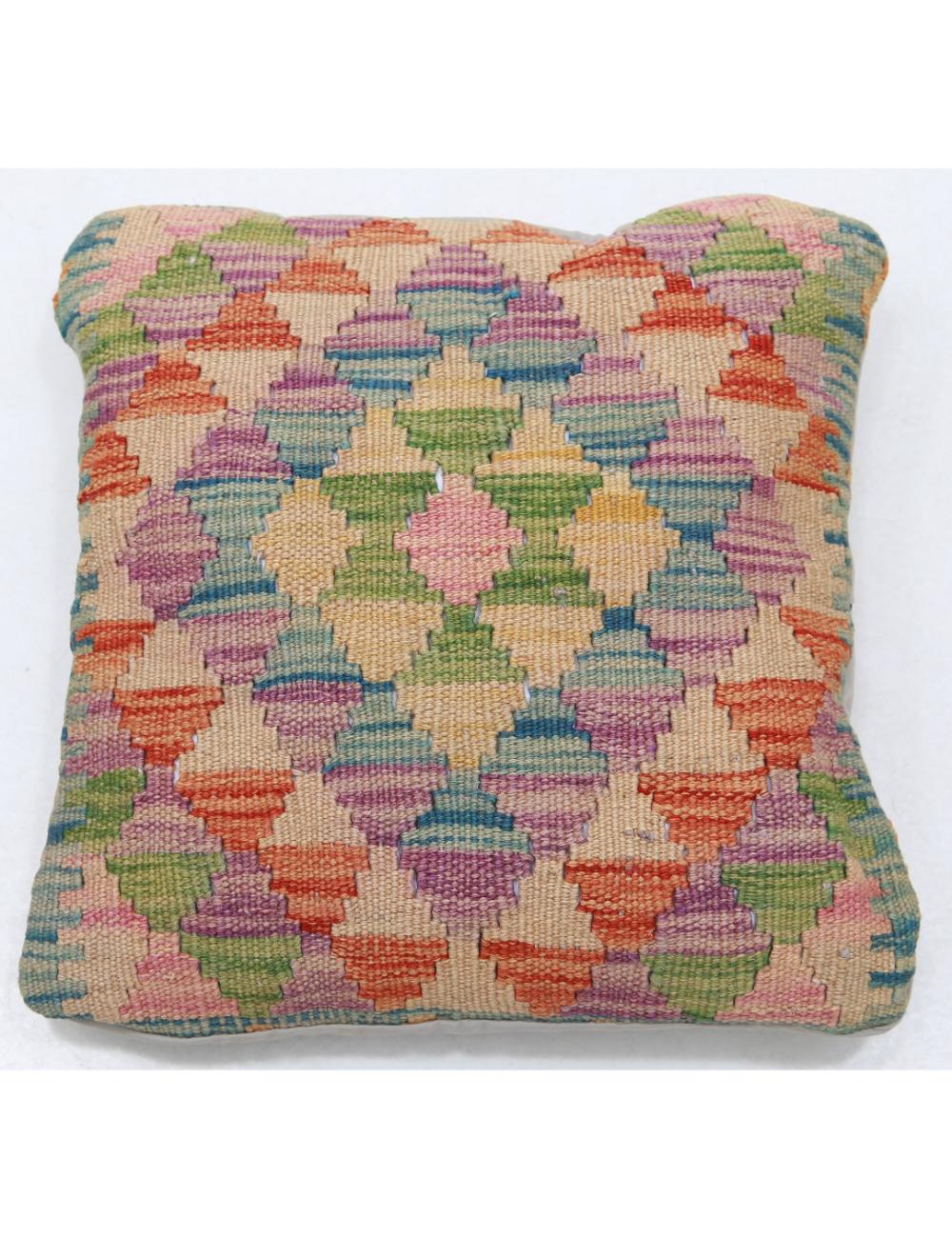 Hand Woven Tribal Multi Color Geometric Wool Pillow - 1'5'' x 1'5'' Arteverk Arteverk Rugs