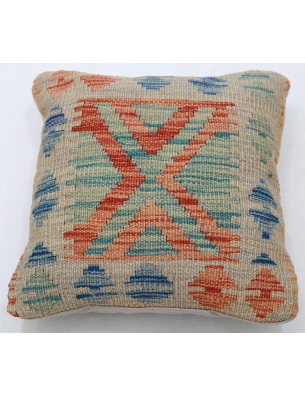 Hand Woven Tribal Multi Color Geometric Wool Pillow - 1'5'' x 1'5'' Arteverk Arteverk Rugs