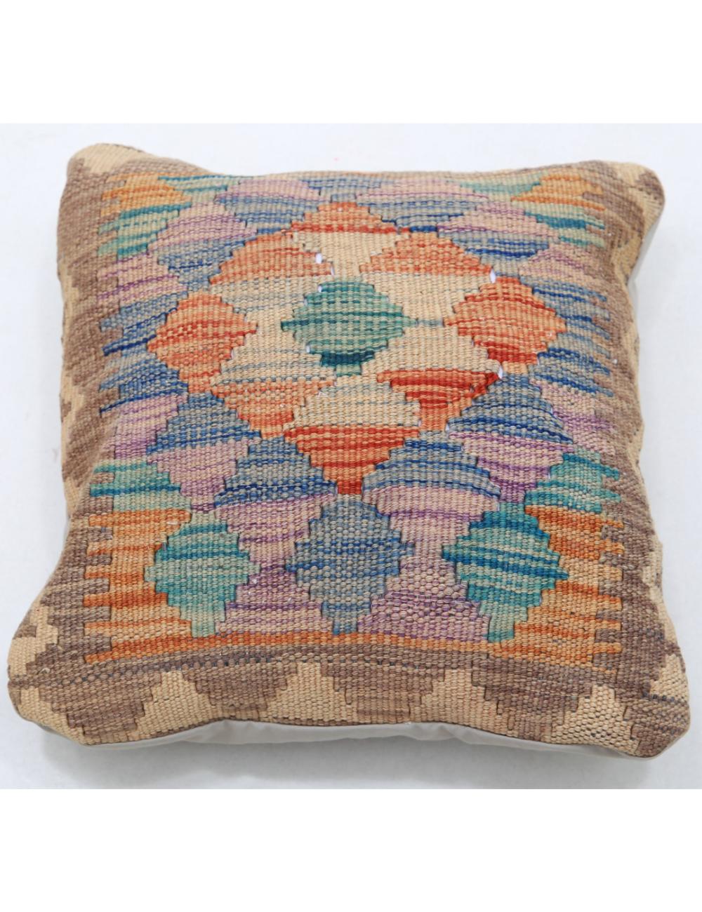 Hand Woven Tribal Multi Color Geometric Wool Pillow - 1'5'' x 1'5'' Arteverk Arteverk Rugs