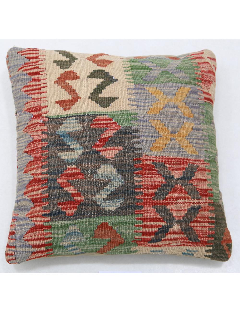 Hand Woven Tribal Multi Color Geometric Wool Pillow - 1'5'' x 1'5'' Arteverk Arteverk Rugs