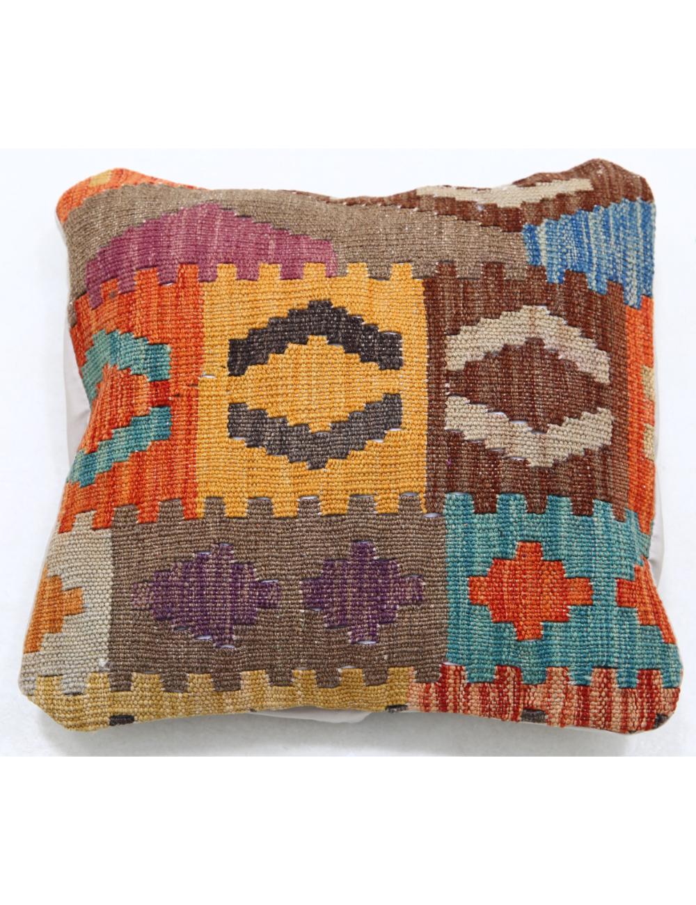 Hand Woven Tribal Multi Color Geometric Wool Pillow - 1'5'' x 1'5'' Arteverk Arteverk Rugs