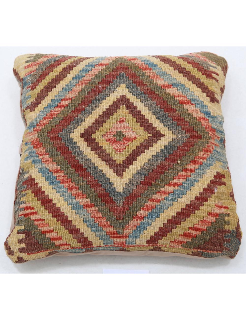 Hand Woven Tribal Multi Color Geometric Wool Pillow - 1'5'' x 1'5'' Arteverk Arteverk Rugs