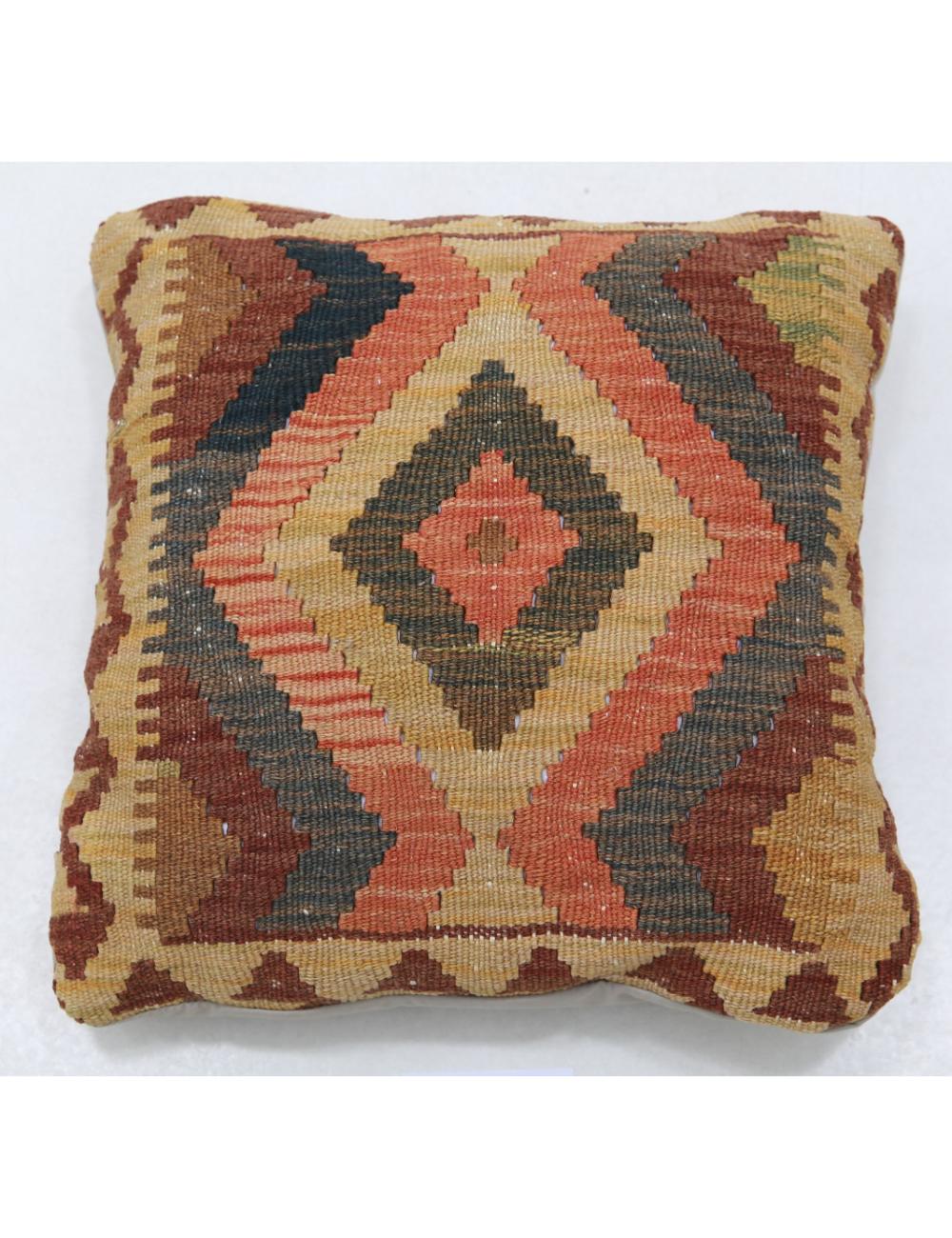 Hand Woven Tribal Multi Color Geometric Wool Pillow - 1'5'' x 1'5'' Arteverk Arteverk Rugs