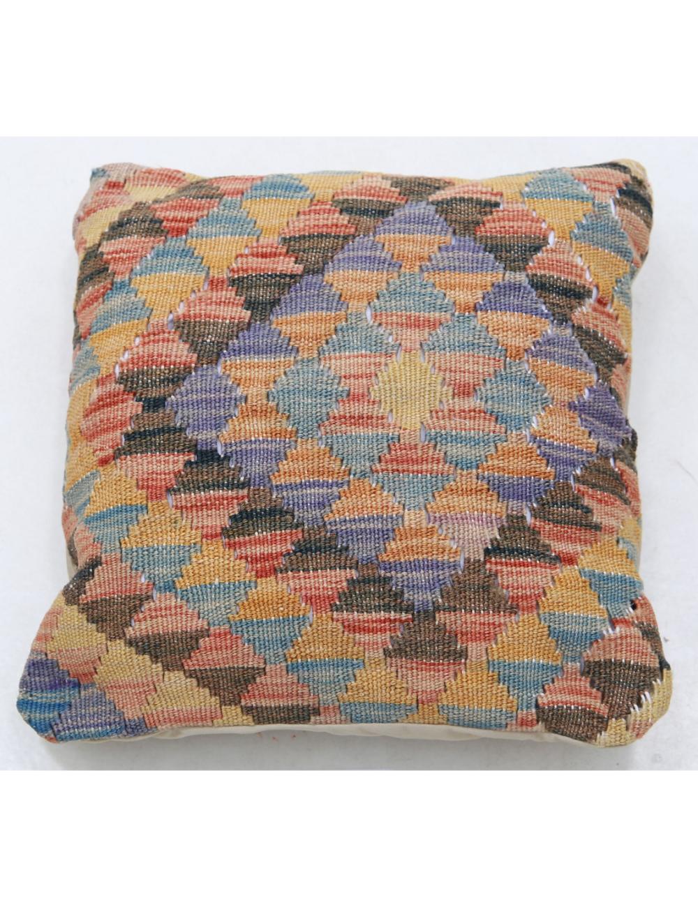 Hand Woven Tribal Multi Color Geometric Wool Pillow - 1'5'' x 1'5'' Arteverk Arteverk Rugs