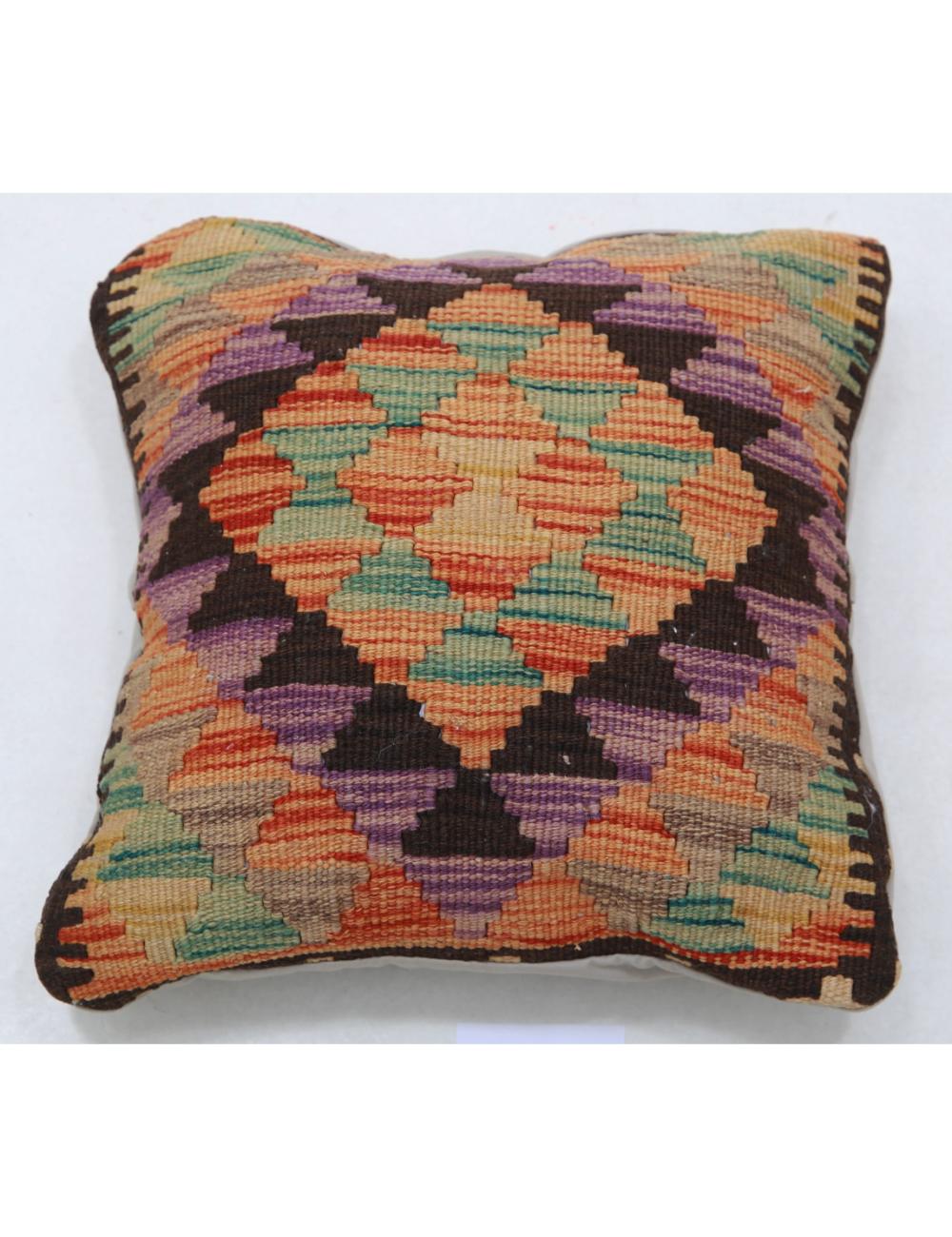 Hand Woven Tribal Multi Color Geometric Wool Pillow - 1'5'' x 1'5'' Arteverk Arteverk Rugs