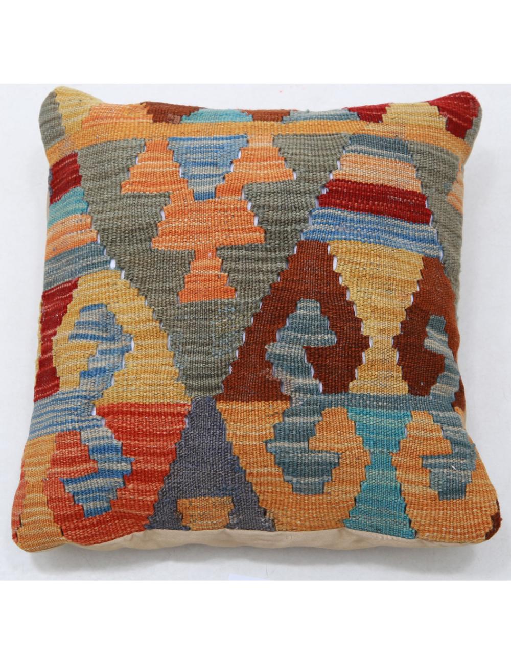 Hand Woven Tribal Multi Color Geometric Wool Pillow - 1'5'' x 1'5'' Arteverk Arteverk Rugs