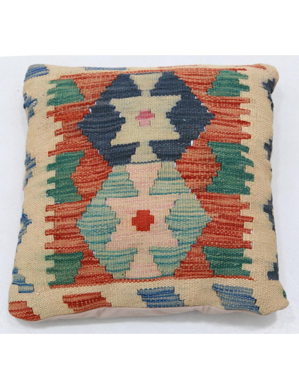 Hand Woven Tribal Multi Color Geometric Wool Pillow - 1'5'' x 1'5'' Arteverk Arteverk Rugs