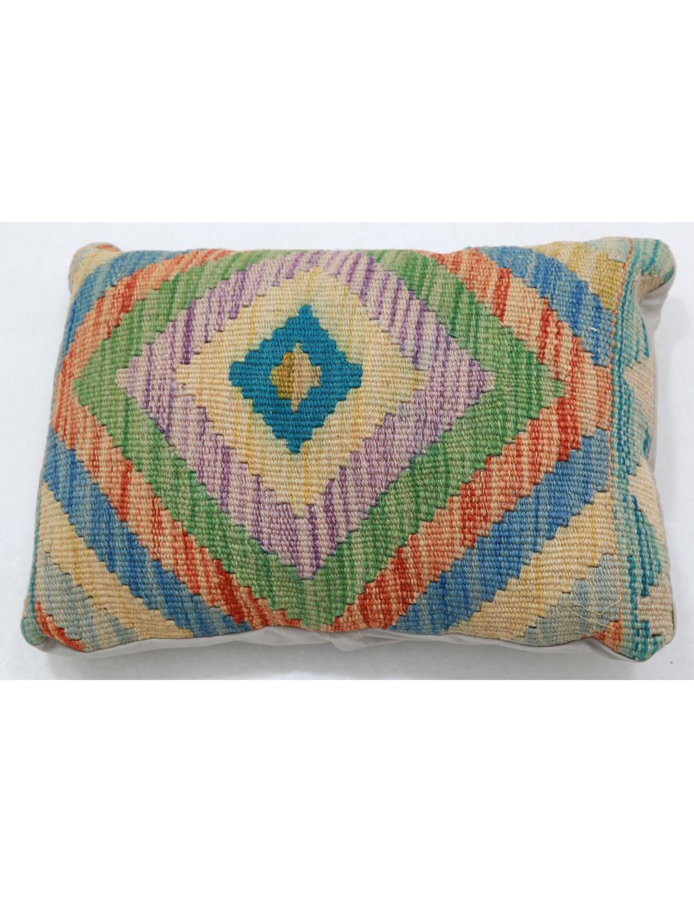 Hand Woven Tribal Multi Color Geometric Wool Pillow - 1'0'' x 1'5'' Arteverk Arteverk Rugs