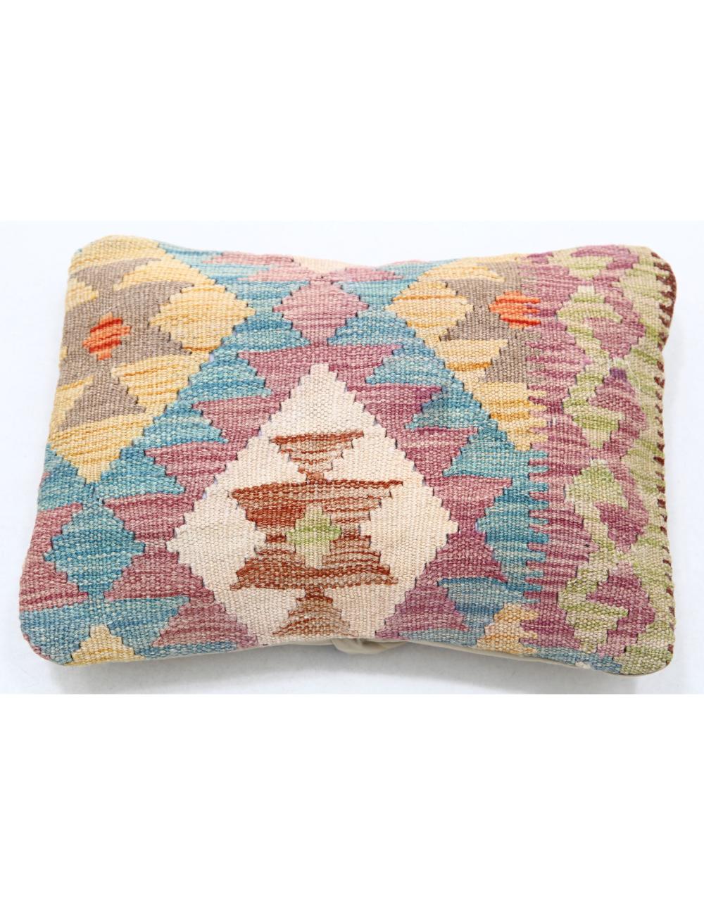 Hand Woven Tribal Multi Color Geometric Wool Pillow - 1&#39;0&#39;&#39; x 1&#39;5&#39;&#39; Arteverk Arteverk Rugs