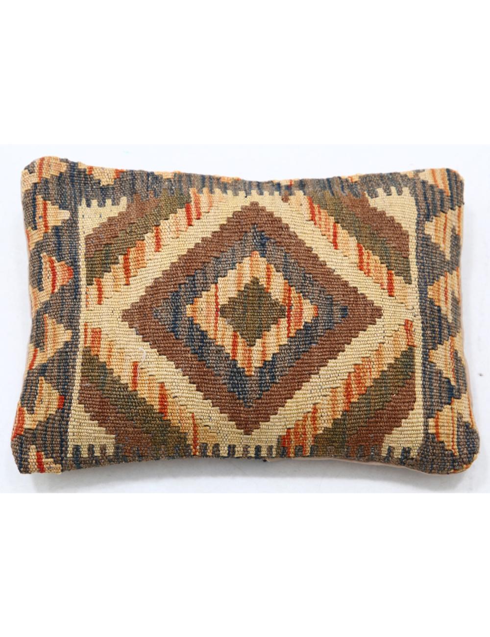 Hand Woven Tribal Multi Color Geometric Wool Pillow - 1&#39;0&#39;&#39; x 1&#39;5&#39;&#39; Arteverk Arteverk Rugs