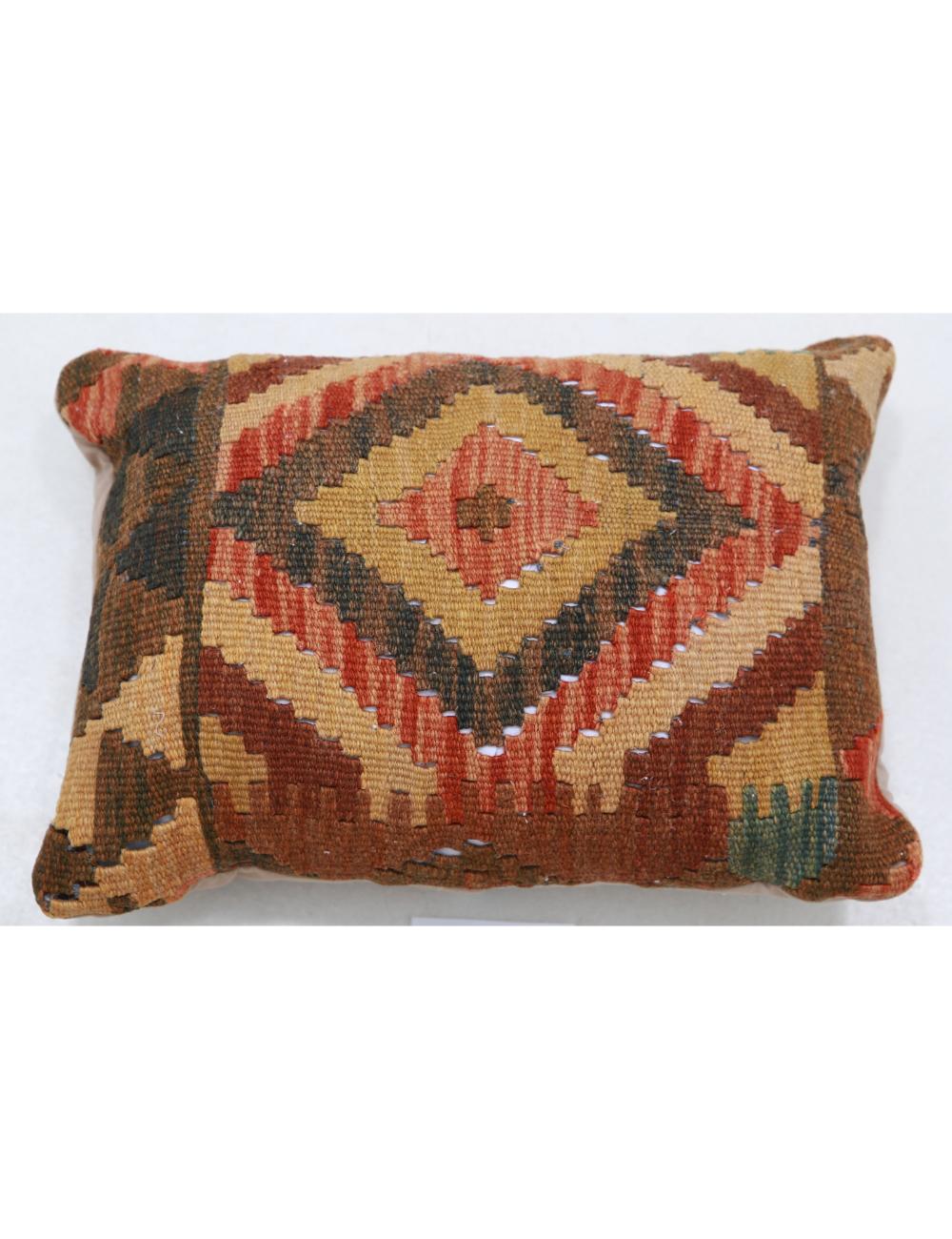 Hand Woven Tribal Multi Color Geometric Wool Pillow - 1&#39;0&#39;&#39; x 1&#39;5&#39;&#39; Arteverk Arteverk Rugs